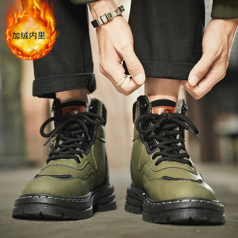 Winter Men's Boots Warm Plush Outdoor Cotton Shoes Black Size 48 Waterproof Lace Up Anti Slip Fashion Cold Resistant Men's Shoes