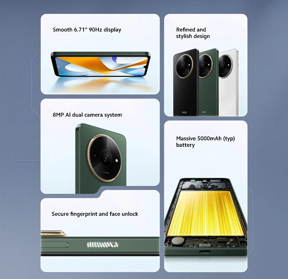 【Russian Version】POCO C61 Cellphone 5000mAh Battery MediaTek Helio G36 8MP Al dual camera 6.71" DotDrop display