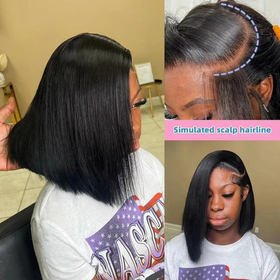 100% Vietnamese Super Double Drawn Bone Straight 13x4 Frontal Bob Wig with Human Hair Natural Black 210% Density For Black Women
