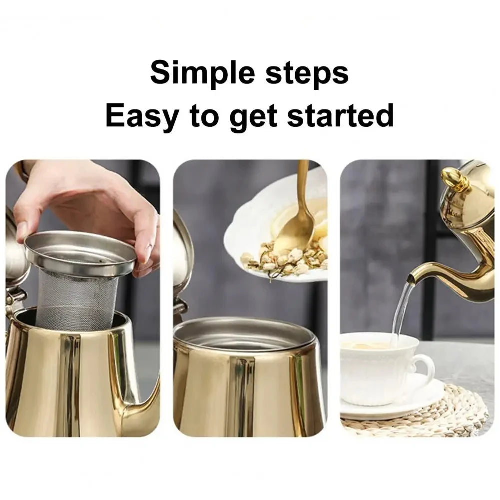 1.0L/1.5L/2.0L Thickened Stainless Steel Teapot Hotel Restaurant Household Induction Cooking Flower Tea Pot