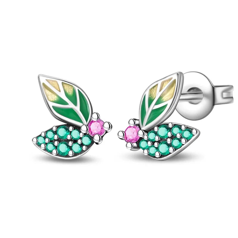 100% 925 Sterling Silver Colorful Butterfly Bee Ladybug Rainbow Flower Earrings For Women Fashion Birthday Party Jewelry Gifts