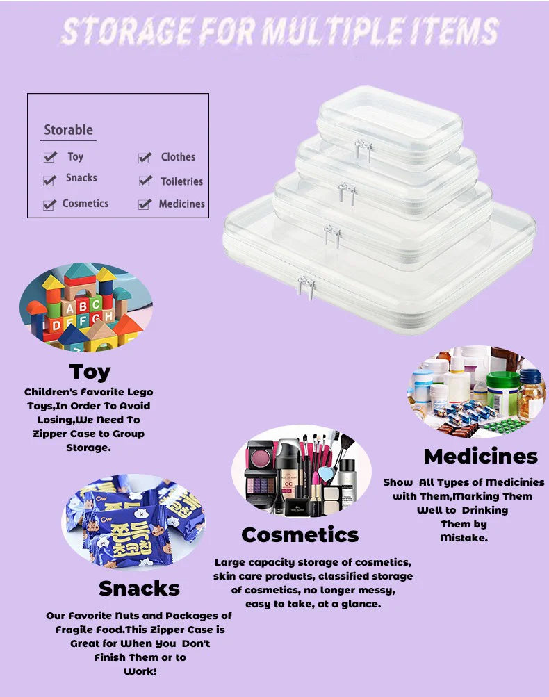 1pc Home Medicine Organize Box Transparent Cosmetic Bag Travel Case Bag Toy Organize Box Double Zipper Waterproof Plastic Pouch