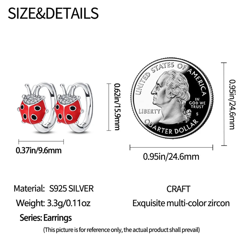 100% 925 Sterling Silver Colorful Butterfly Bee Ladybug Rainbow Flower Earrings For Women Fashion Birthday Party Jewelry Gifts
