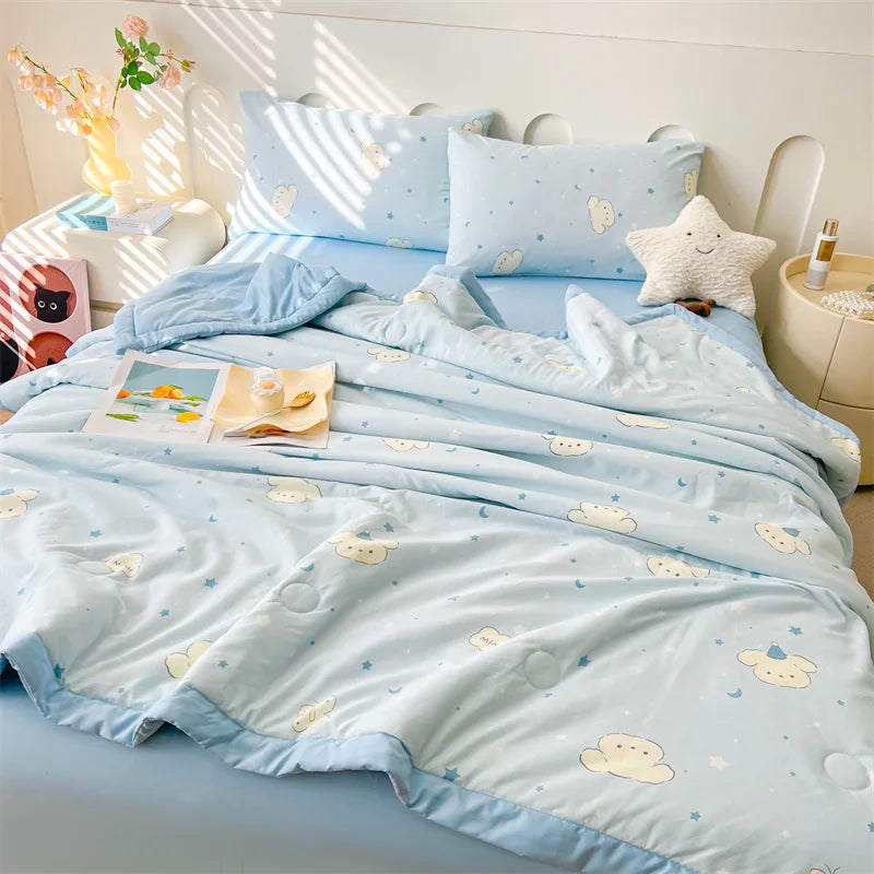 100% Cotton Summer Cool Quilt with Pure Cotton Filling Thin Air Conditioning Blanket Lightweight Breathable Quilts Printed Style