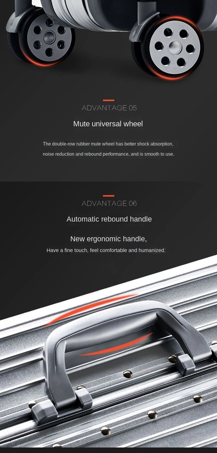 100% Aluminium Suitcase Hot Sale 20/30 Inch Rolling Luggage Trolley Case Metal Suitcase Travel Luggage Cabin Carry on Suitcases
