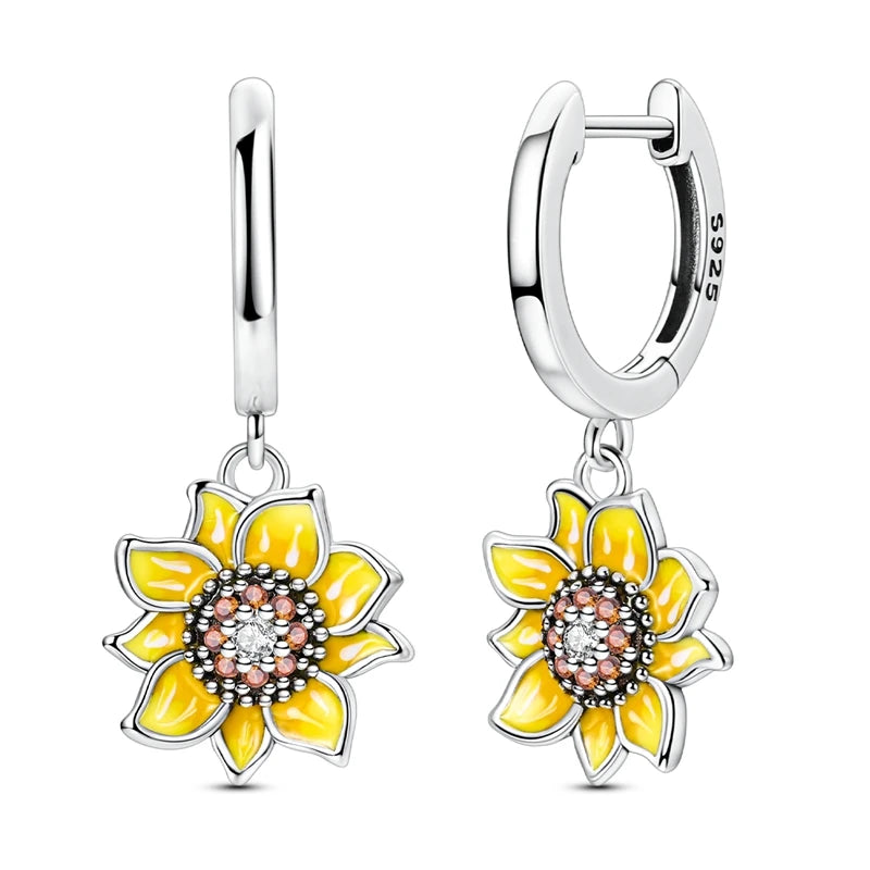100% 925 Sterling Silver Colorful Butterfly Bee Ladybug Rainbow Flower Earrings For Women Fashion Birthday Party Jewelry Gifts