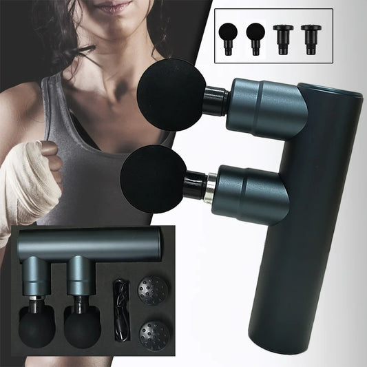 Muscle Electric Massage Gun USB Charging High Frequency Double Head Body Relax Portable Massage Gun with Bag for Sports Gift