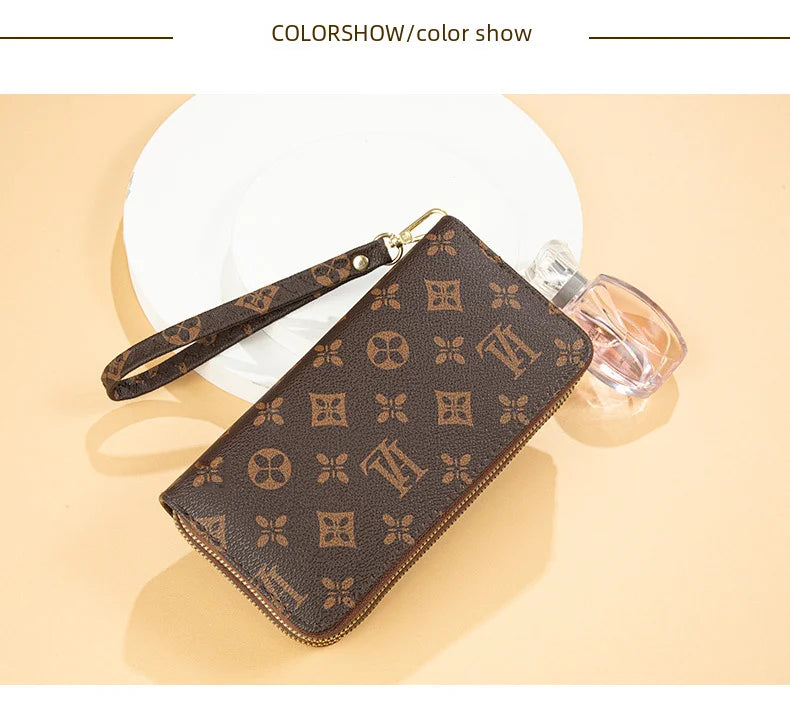 Women's Long Wallet 2022 New European American Fashion Printed Large Capacity Double Zip Handbag Old Flower Mobile Phone Bag