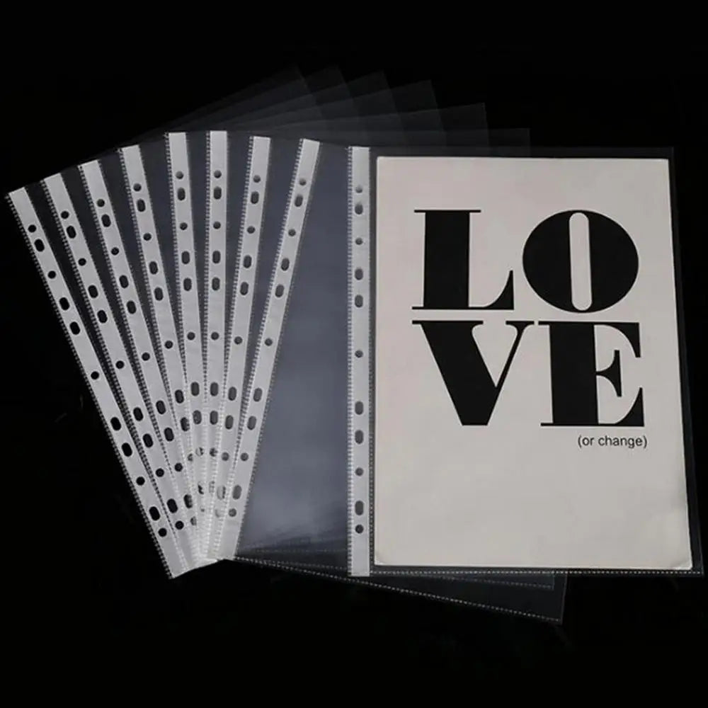 100pcs 11-hole A4 Clear Plastic Punched File Folders For Documents Sleeves Pocket File Sleeve Thin Document Office Supplies