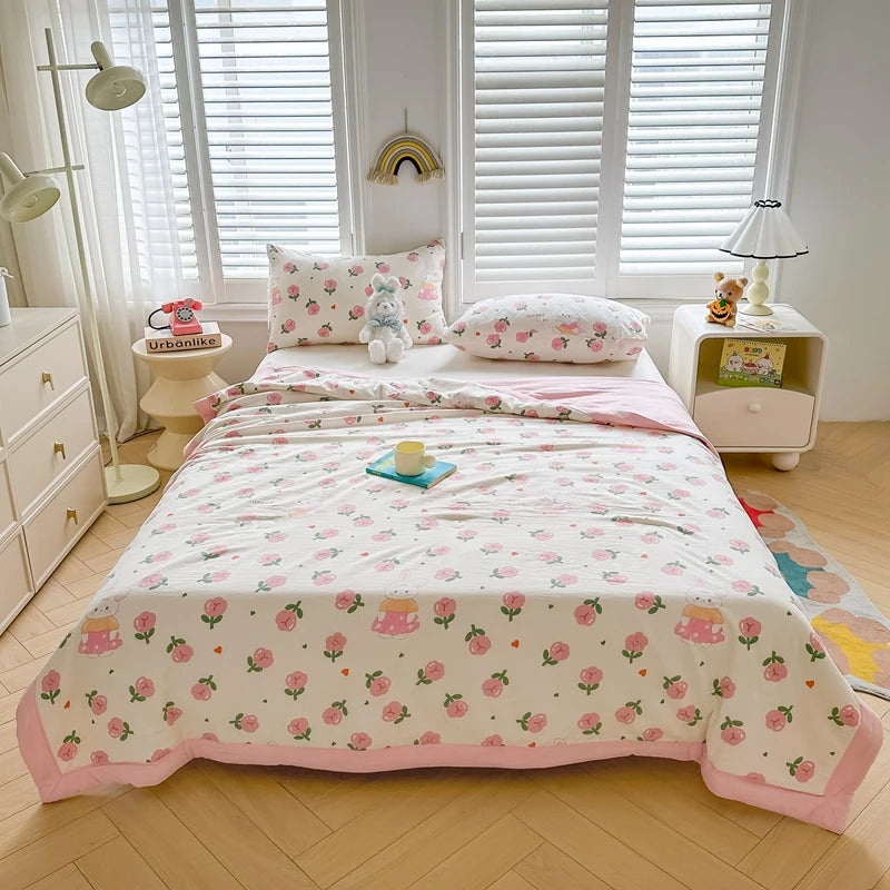 100% Cotton Inside and Outside Summer Quilt Lightweight Ultra Soft Thin Quilt Air Conditioning Quilts Pure Cotton Blanket Ins