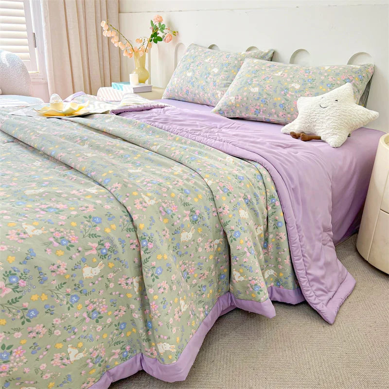 100% Cotton Inside and Outside Summer Quilt Lightweight Ultra Soft Thin Quilt Air Conditioning Quilts Pure Cotton Blanket Ins