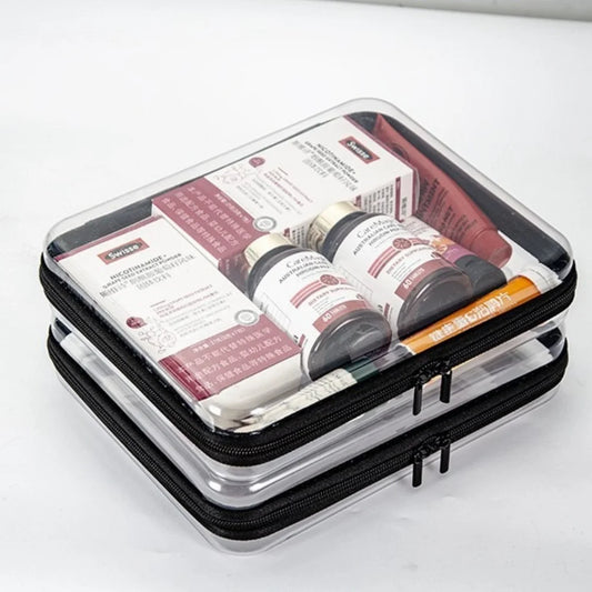 1pc Home Medicine Organize Box Transparent Cosmetic Bag Travel Case Bag Toy Organize Box Double Zipper Waterproof Plastic Pouch