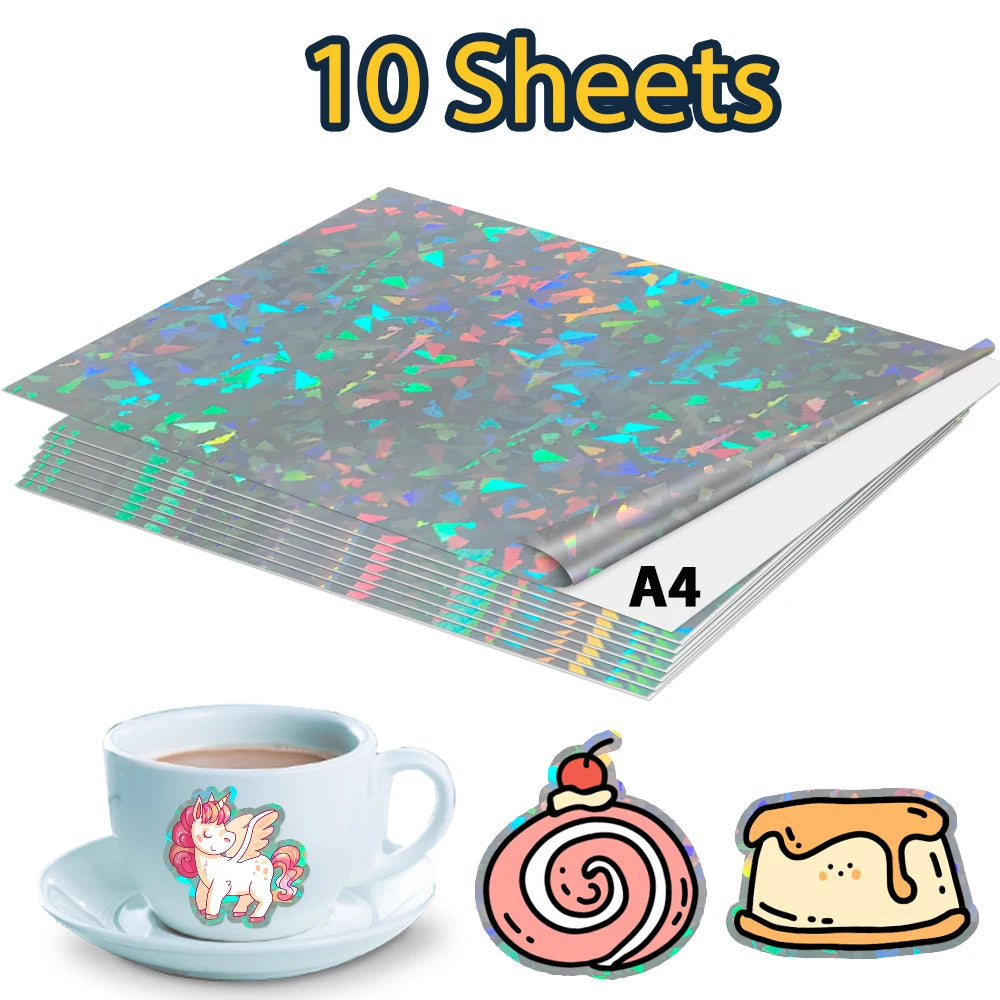10Sheets Gold Vinyl Sticker Paper A4 Transparent Matte White Printable Vinyl Sticker Self Adhesive Copy Paper for Inkjet Printer