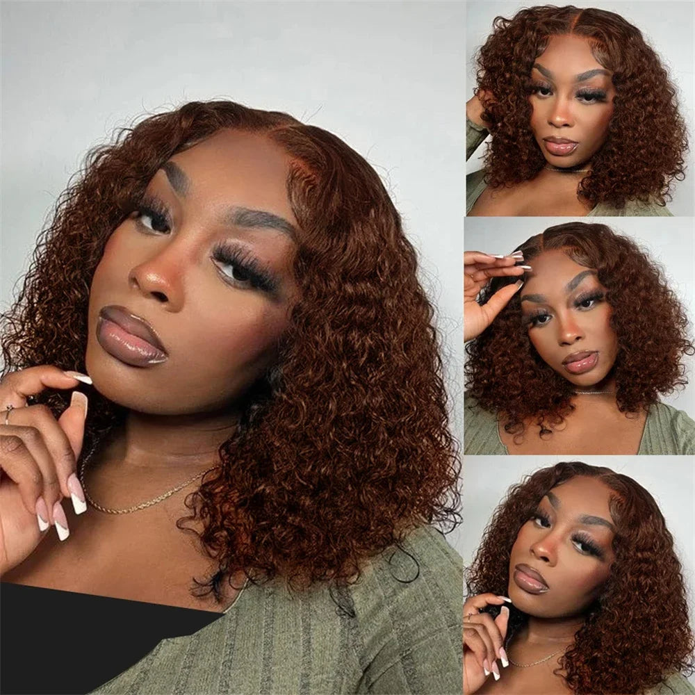 13x4 Lace Front Wigs For Black Women Brazilian Dark Brown Curly Bob Wig Short Deep Wave Human Hair Lace Frontal Wigs Colored Bob