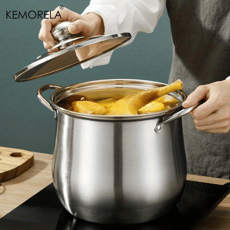 1Pc Stainless Steel Soup Pot Large Capacity Household Noodle Cooking Pot Stew Chicken Soup Induction Cooker Gas Stove Universal