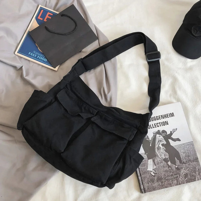 Workwear Canvas Shoulder Bag Large Capacity Retro Messenger Bag New Student Class Messenger Bag