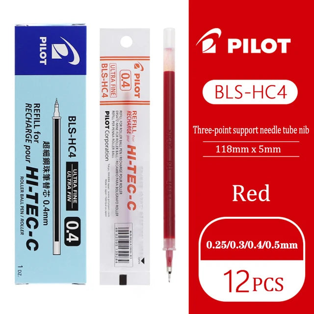 12pcs/Box Pilot HI-TEC Gel Pen Set 0.25/0.3/0.4/0.5mm Fine Point Ballpoint Pen Needle Neutral Gel Ink Black,Blue,Red BLLH-20C4