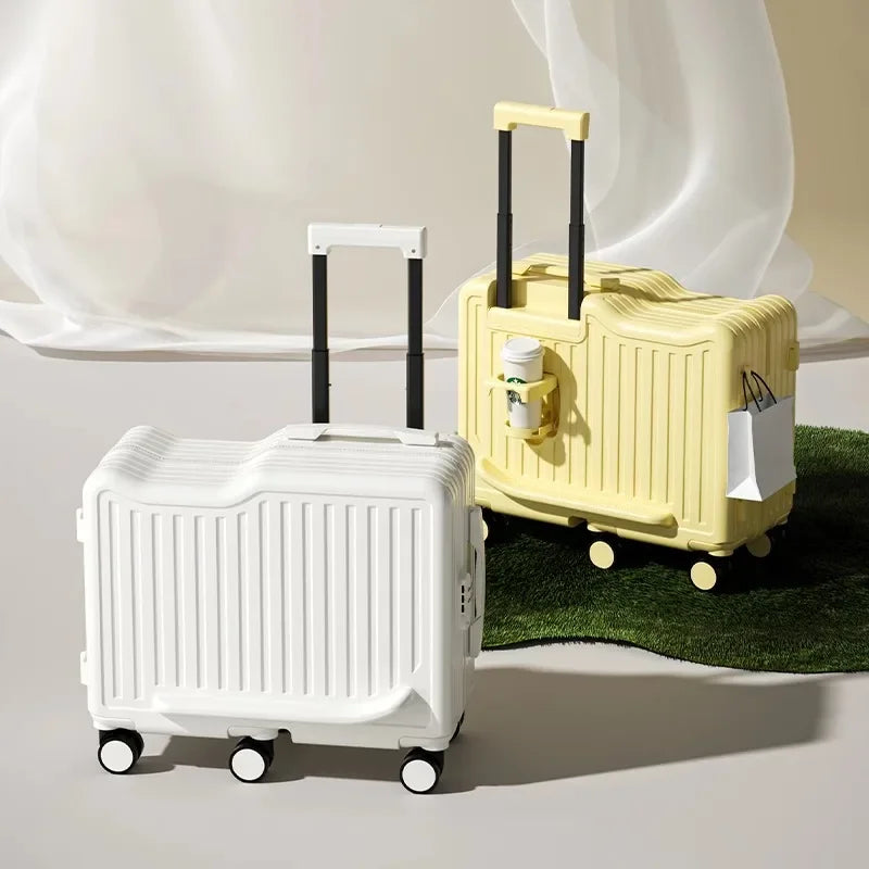 20 inch Children Small Suitcase Boy Ride on Luggage Trolley Case Girl Boarding Cabin Trip Travel Bag Password Security Lock Leat