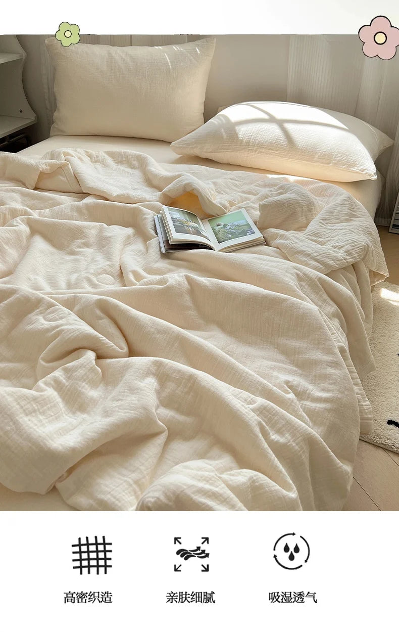 1pc Washed Cotton Duvet Queen/King  Air Condition Quilt for Summer Cooling Skin-Friendly Plain Summer Blanket Comfortable 이불 사계절
