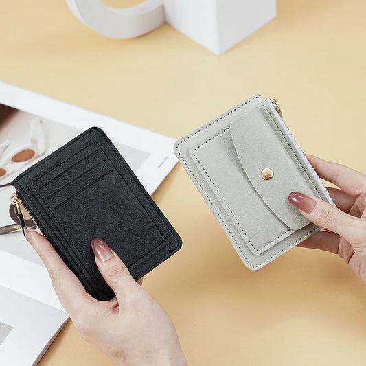 Women Simple Wallet Female PU Leather Purse Mini Zipper Solid Multi-Card Holder Coin Short Wallets Slim Small Wallet Zipper Hasp