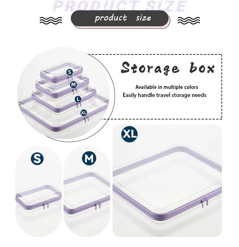 1pc Home Organize Box Transparent Cosmetics Storage Bag Baby Toy Organize Box Waterproof Plastic Zippered Pouch Travel Case Bag