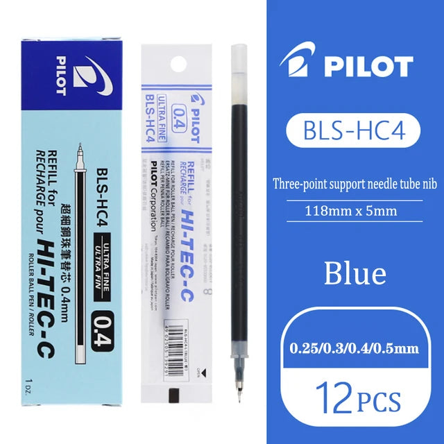 12pcs/Box Pilot HI-TEC Gel Pen Set 0.25/0.3/0.4/0.5mm Fine Point Ballpoint Pen Needle Neutral Gel Ink Black,Blue,Red BLLH-20C4