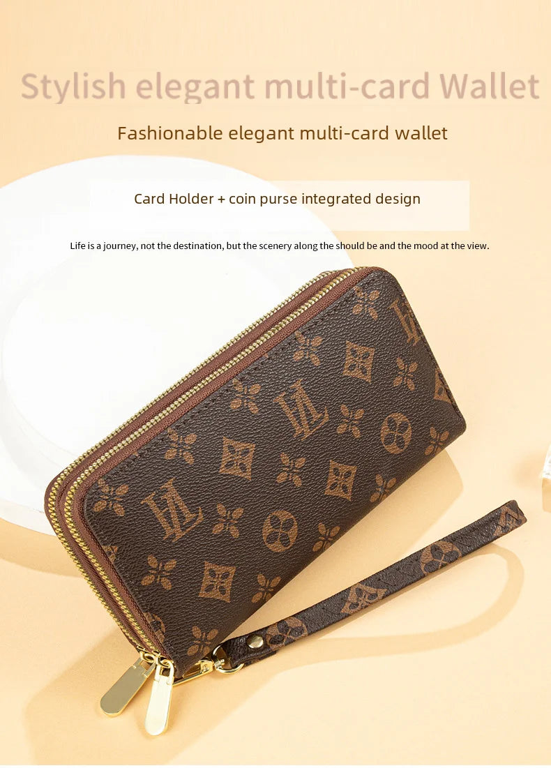 Women's Long Wallet 2022 New European American Fashion Printed Large Capacity Double Zip Handbag Old Flower Mobile Phone Bag