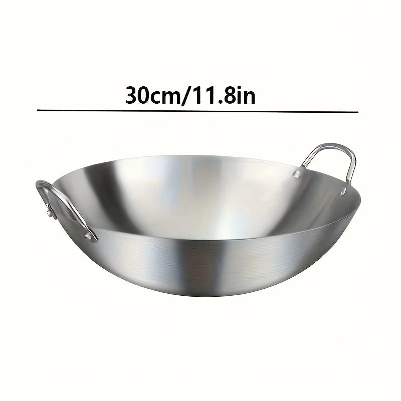 1pc Large Stainless Steel Wok, Uncoated Thick High-Quality Durable Chef'S Pan with Dual Handles, Easy to Clean for Commercial