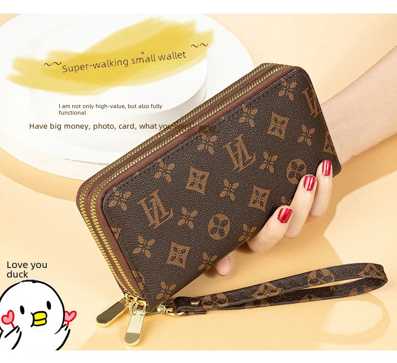 Women's Long Wallet 2022 New European American Fashion Printed Large Capacity Double Zip Handbag Old Flower Mobile Phone Bag