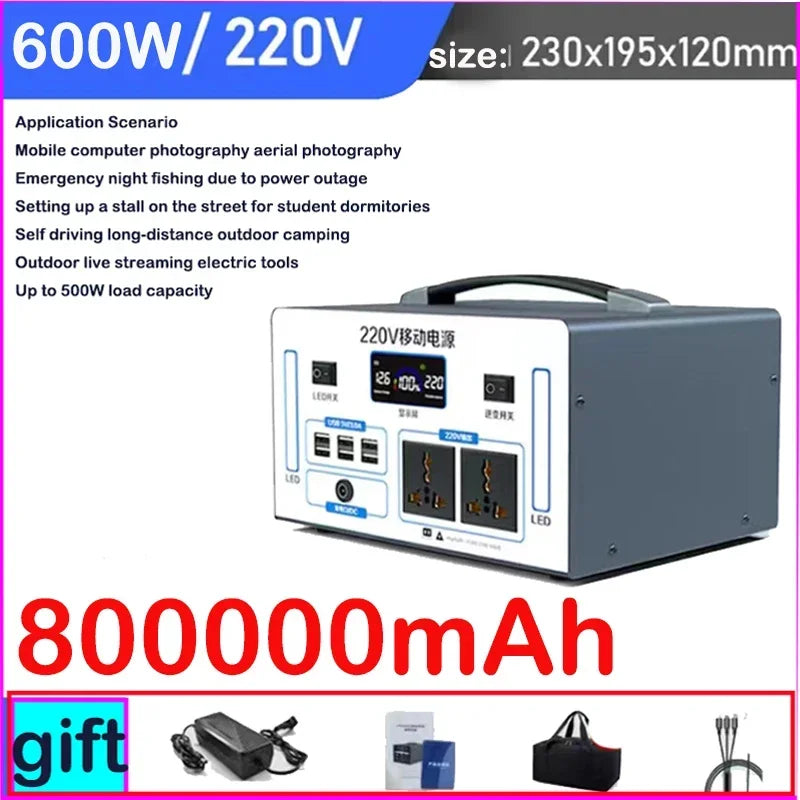 1000000mAh Portable 220v Outdoor Power Bank with Large Capacity for Self-Driving, Camping, and Emergency Backup Power Storage