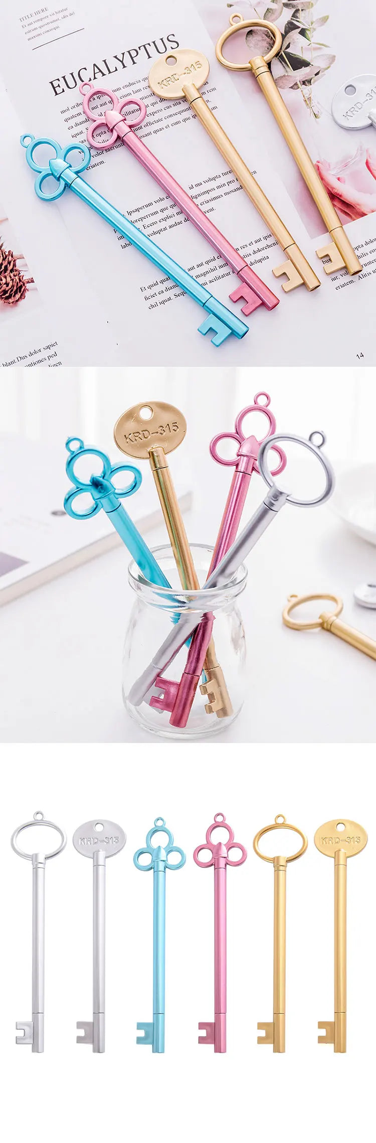 10pcs Customized LOGO Signature Pen Creative Retro Key Styling Gel Pen School Supplies Stationery Cute Gift Pen Laser Lettering