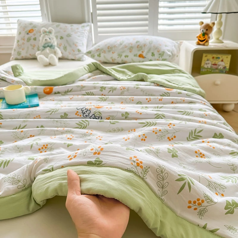 100% Cotton Summer Cool Quilt with Pure Cotton Filling Thin Air Conditioning Blanket Lightweight Breathable Quilts Printed Style