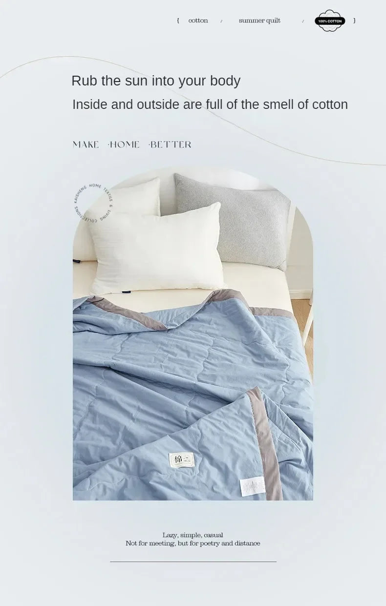 100% cotton inside and outside summer cool  air conditioning quilt washed cotton pure cotton summer quilt thin quilt summer