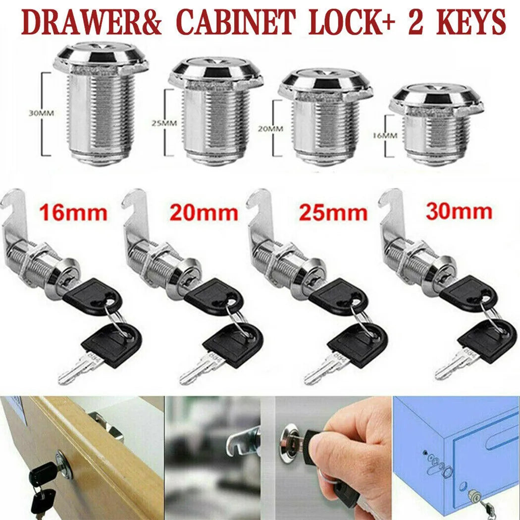 16/20/25/30mm Cam Lock Door Barrel Drawer Cabinet Mail Box Locker Cupboard + 2 Keys Cabinet Office Desk Letter Box Cam Locks