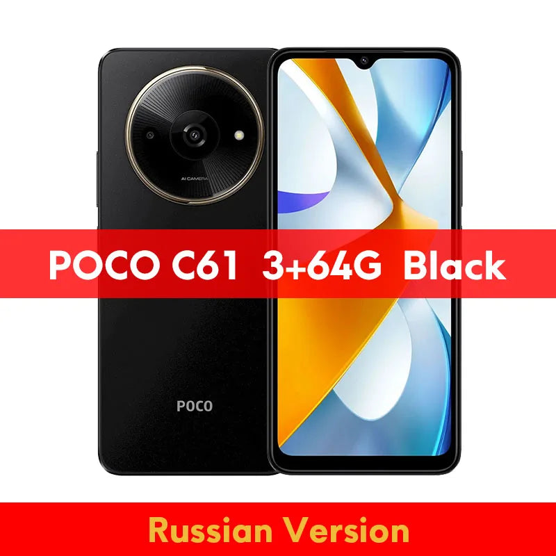【Russian Version】POCO C61 Cellphone 5000mAh Battery MediaTek Helio G36 8MP Al dual camera 6.71" DotDrop display