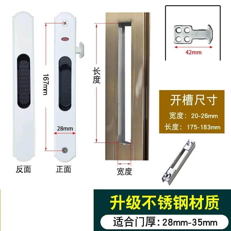 1set of zinc alloy 90 type sliding door lock buckle strip double-sided lock broken bridge aluminum alloy door hook lock with key