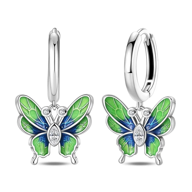 100% 925 Sterling Silver Colorful Butterfly Bee Ladybug Rainbow Flower Earrings For Women Fashion Birthday Party Jewelry Gifts