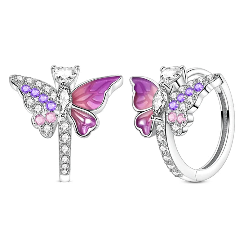 100% 925 Sterling Silver Colorful Butterfly Bee Ladybug Rainbow Flower Earrings For Women Fashion Birthday Party Jewelry Gifts
