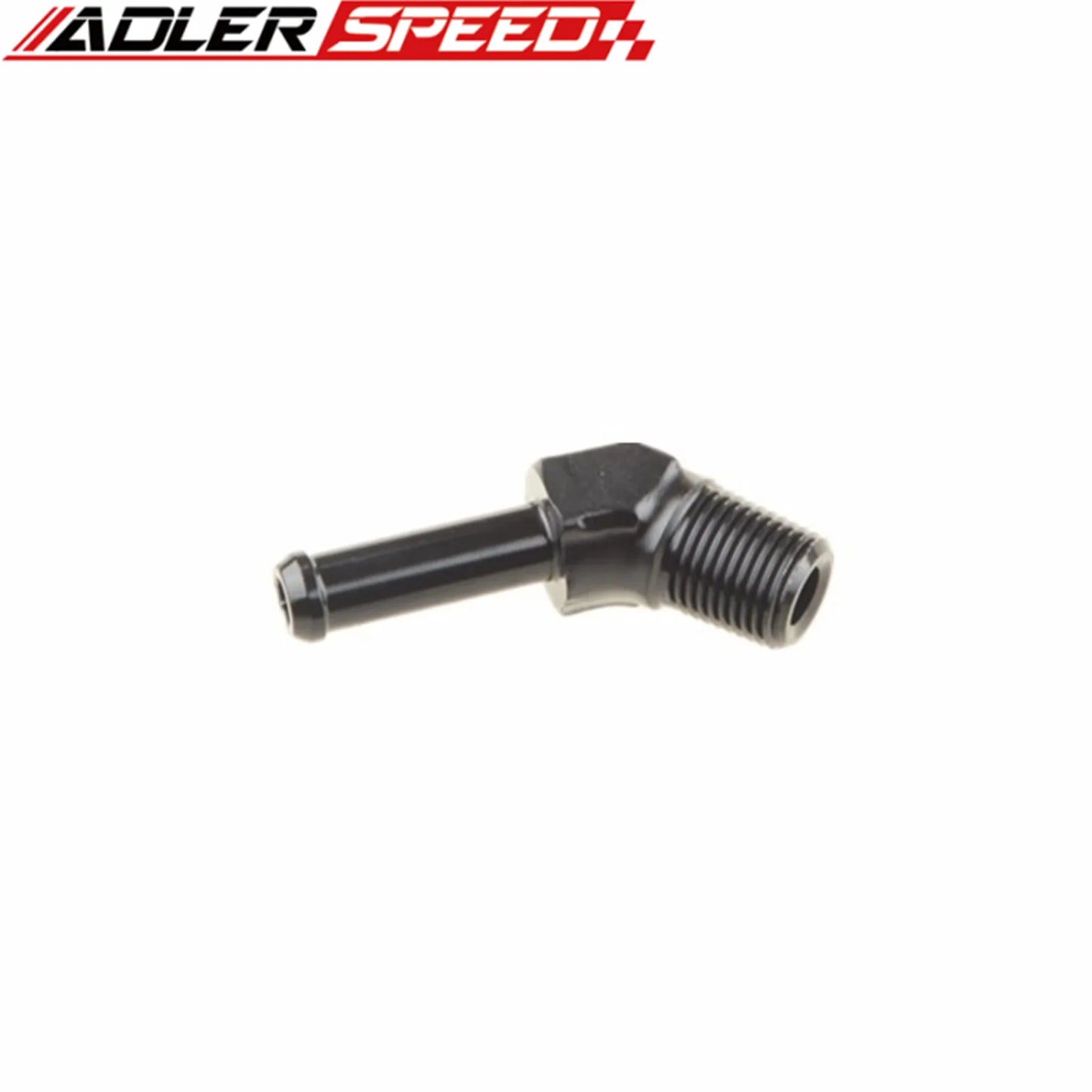 (1/8" NPT To 1/4") (1/4" NPT To 3/8" )(1/8" NPT To 3/16")  Hose Barb 45 Deg Fitting Adapter Aluminum