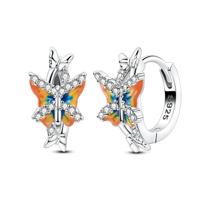 100% 925 Sterling Silver Colorful Butterfly Bee Ladybug Rainbow Flower Earrings For Women Fashion Birthday Party Jewelry Gifts