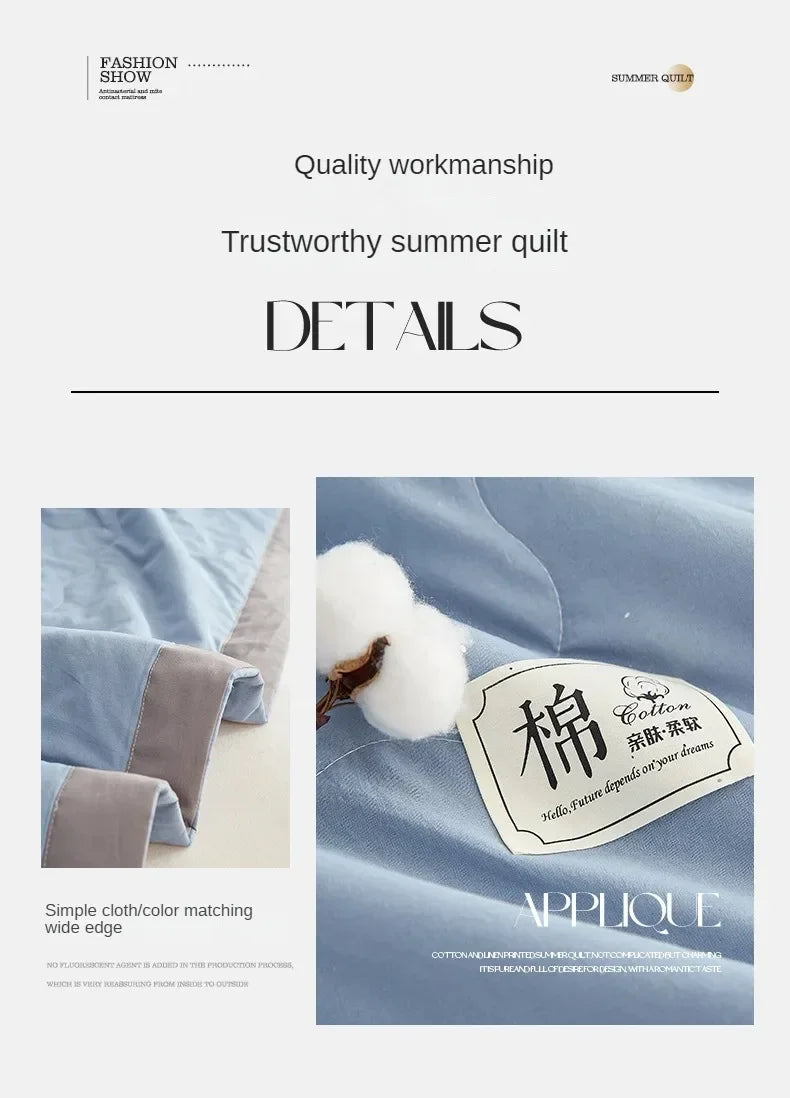 100% cotton inside and outside summer cool  air conditioning quilt washed cotton pure cotton summer quilt thin quilt summer