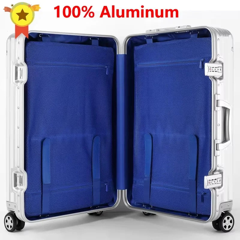 100% Aluminium Suitcase Hot Sale 20/30 Inch Rolling Luggage Trolley Case Metal Suitcase Travel Luggage Cabin Carry on Suitcases