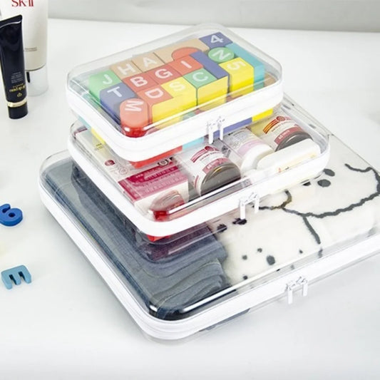 1pc Home Organize Box Transparent Cosmetics Storage Bag Baby Toy Organize Box Waterproof Plastic Zippered Pouch Travel Case Bag
