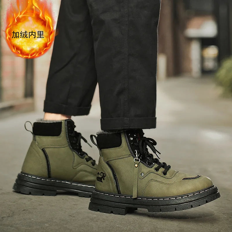 Winter Men's Boots Warm Plush Outdoor Cotton Shoes Black Size 48 Waterproof Lace Up Anti Slip Fashion Cold Resistant Men's Shoes