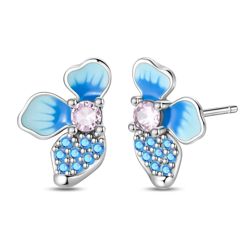 100% 925 Sterling Silver Colorful Butterfly Bee Ladybug Rainbow Flower Earrings For Women Fashion Birthday Party Jewelry Gifts