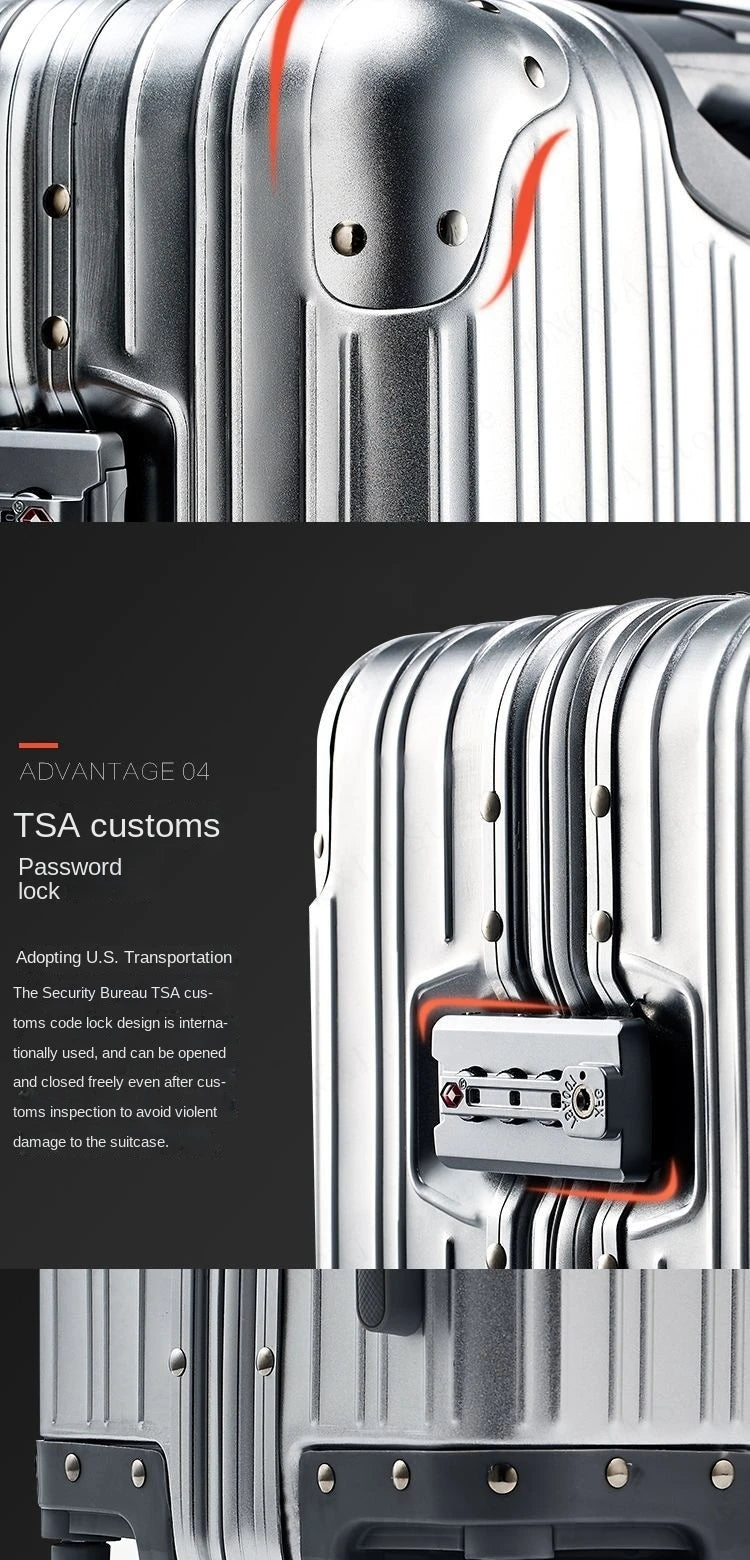 100% Aluminium Suitcase Hot Sale 20/30 Inch Rolling Luggage Trolley Case Metal Suitcase Travel Luggage Cabin Carry on Suitcases