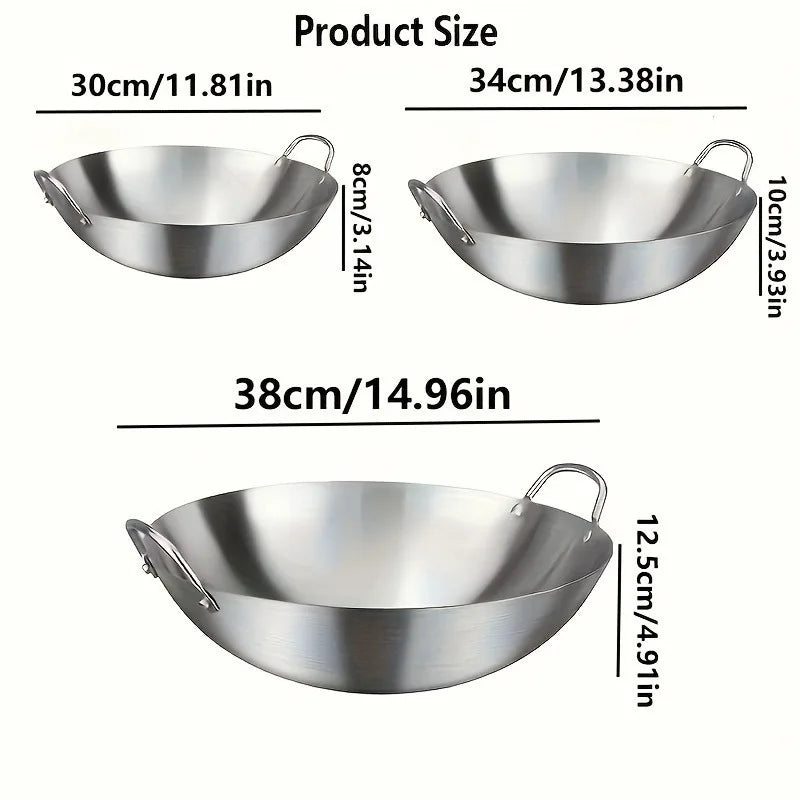 1pc Large Stainless Steel Wok, Uncoated Thick High-Quality Durable Chef'S Pan with Dual Handles, Easy to Clean for Commercial