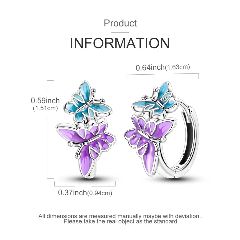 100% 925 Sterling Silver Colorful Butterfly Bee Ladybug Rainbow Flower Earrings For Women Fashion Birthday Party Jewelry Gifts
