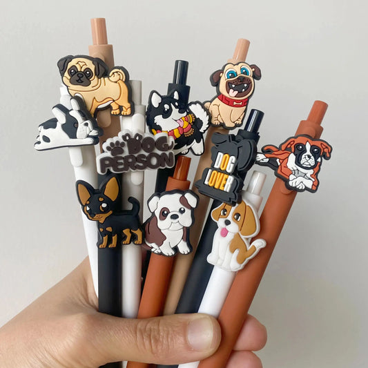 10Pcs Cute Dog Gel Pens Black Ink Retractable Writing Set for Dog Lovers, Vet Techs, Students, and Office Supplies