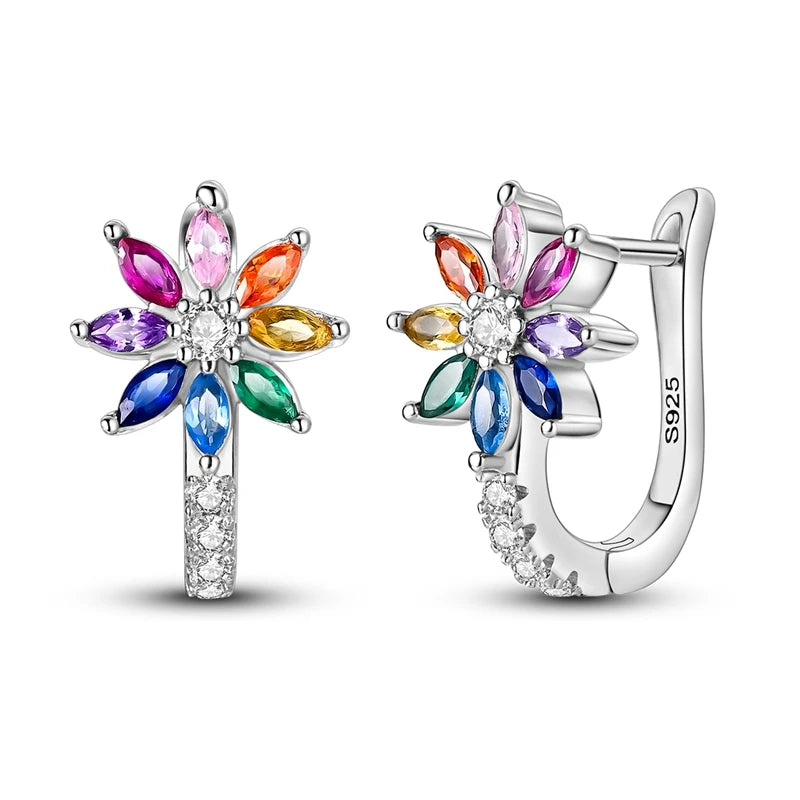 100% 925 Sterling Silver Colorful Butterfly Bee Ladybug Rainbow Flower Earrings For Women Fashion Birthday Party Jewelry Gifts